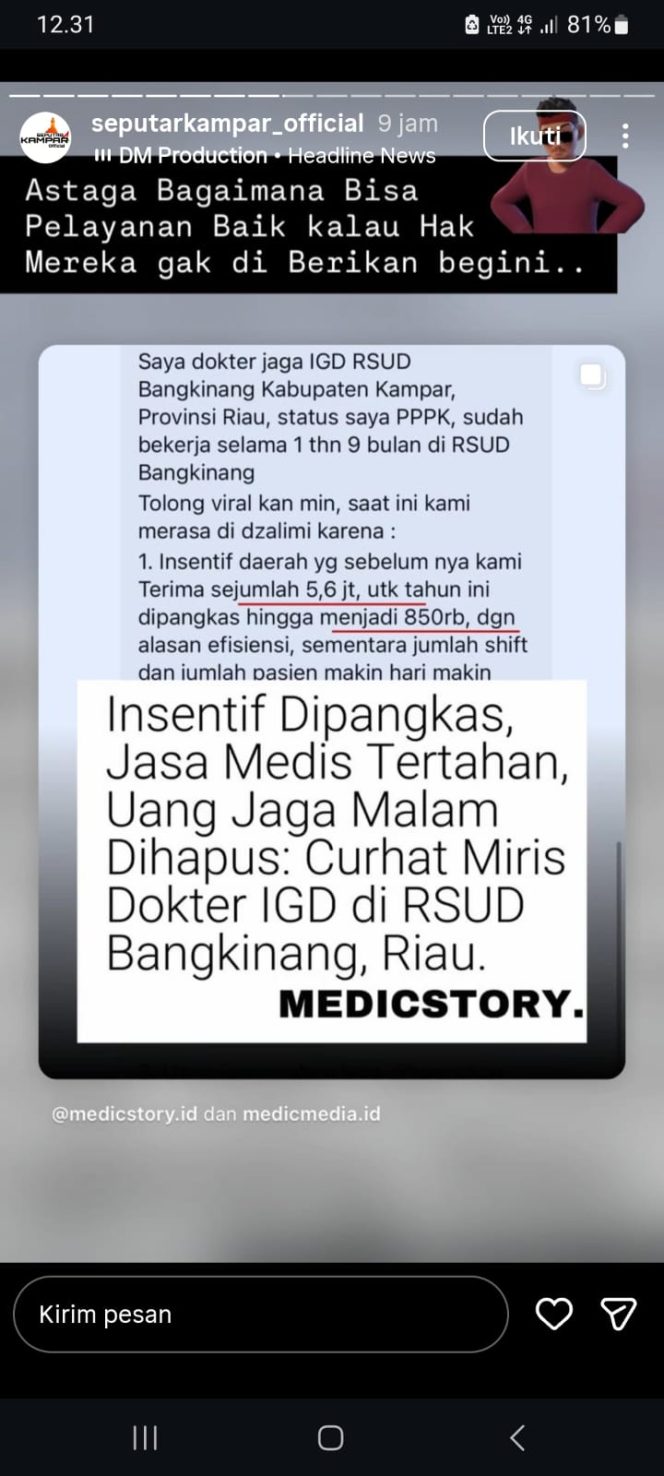 
					Insentif Diduga Dipangkas, Dokter IGD RSUD Bangkinang Mengeluh