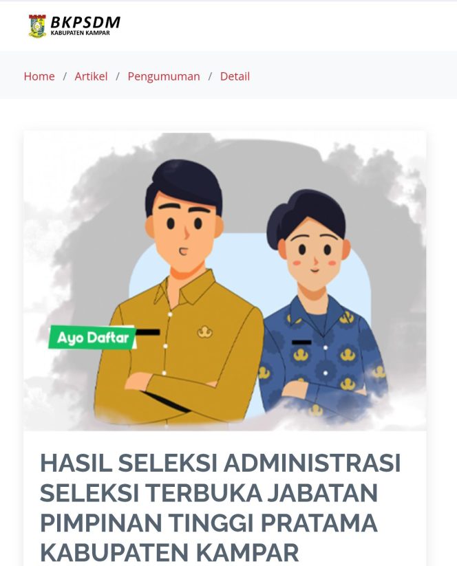 
					Penaselter JPTP Kampar Umumkan Hasil Seleksi Administrasi, Ini Nama Peserta Lulus dan Jabatan Dilamar