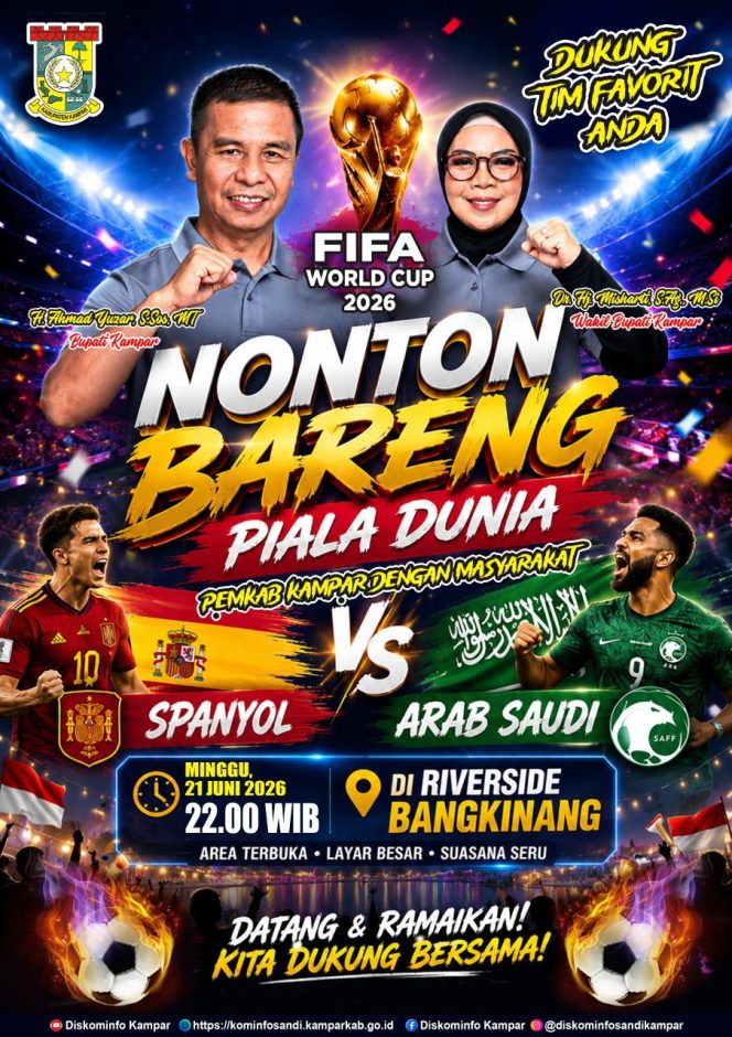 
					Laga Spanyol Vs Arab Saudi, Malam Ini Pemda Kampar Gelar Nobar Piala Dunia di Riverside WFC Bangkinang