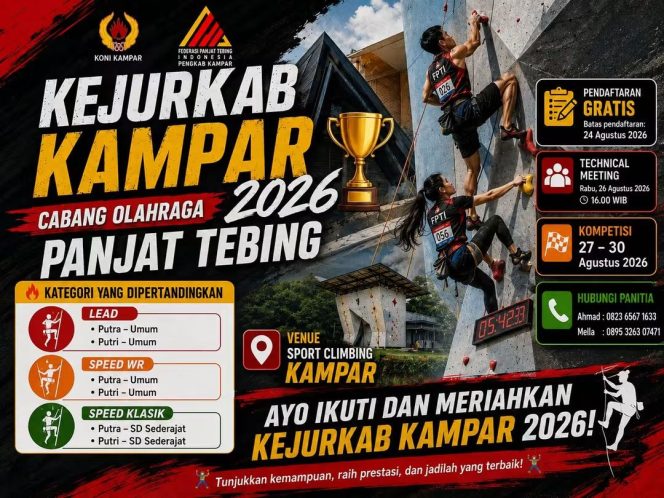 
					Kejurkab Panjat Tebing Kampar Digelar 27-30 Agustus, Jadi Ajang Menjaring Atlet Berprestasi