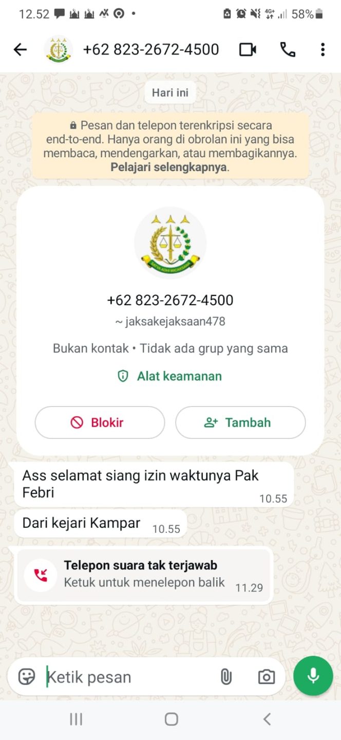 
					Di Tengah Pengusutan Korupsi, Nama Kasi Pidsus Kejari Kampar Dicatut